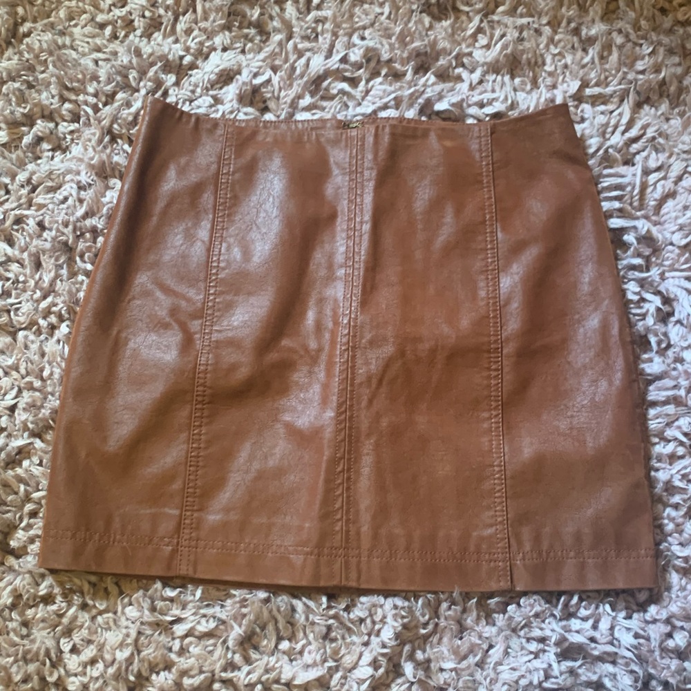 Free People Faux Brown Leather Skirt